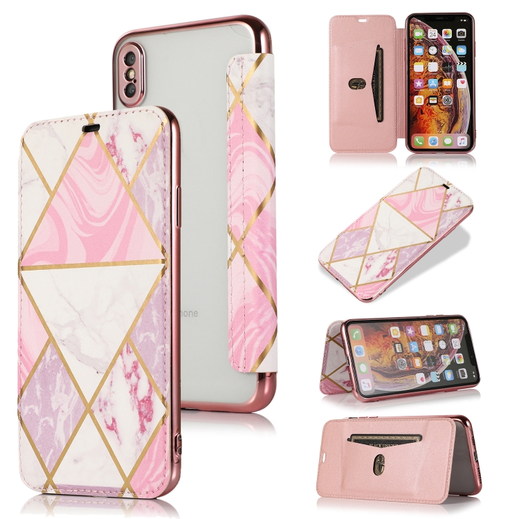 

Bronzing Plating PU + TPU Horizontal Flip Leather Case with Holder & Card Slot For iPhone XS Max(Pink White)