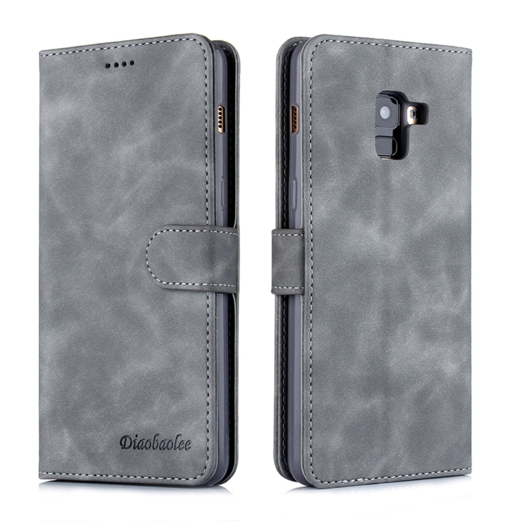 

For Galaxy A8+ (2018) Diaobaolee Pure Fresh Texture Horizontal Flip Leather Case, with Holder & Card Slot & Wallet & Photo Frame(Grey)