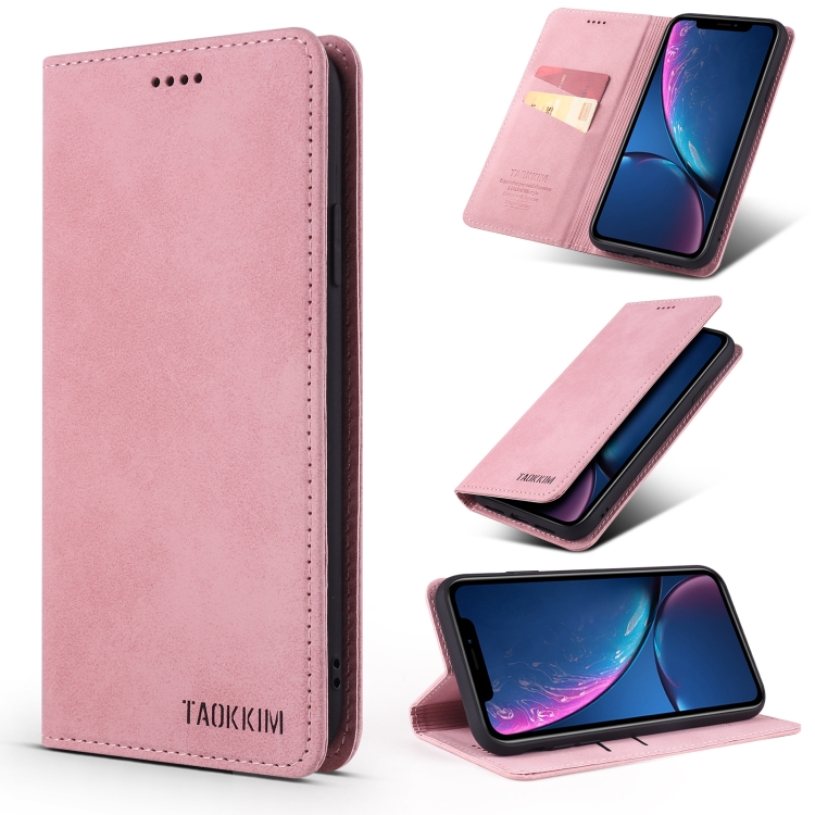 

TAOKKIM Retro Matte PU Horizontal Flip Leather Case with Holder & Card Slots For iPhone X / XS(Pink)