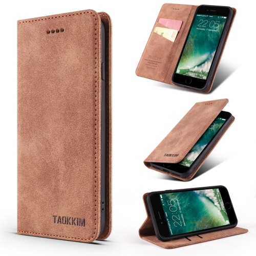 

TAOKKIM Retro Matte PU Horizontal Flip Leather Case with Holder & Card Slots For iPhone 7 Plus / 8 Plus(Brown)