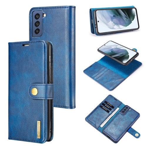 

For Samsung Galaxy S21 FE DG.MING Crazy Horse Texture Flip Detachable Magnetic Leather Case with Holder & Card Slots & Wallet(Blue)