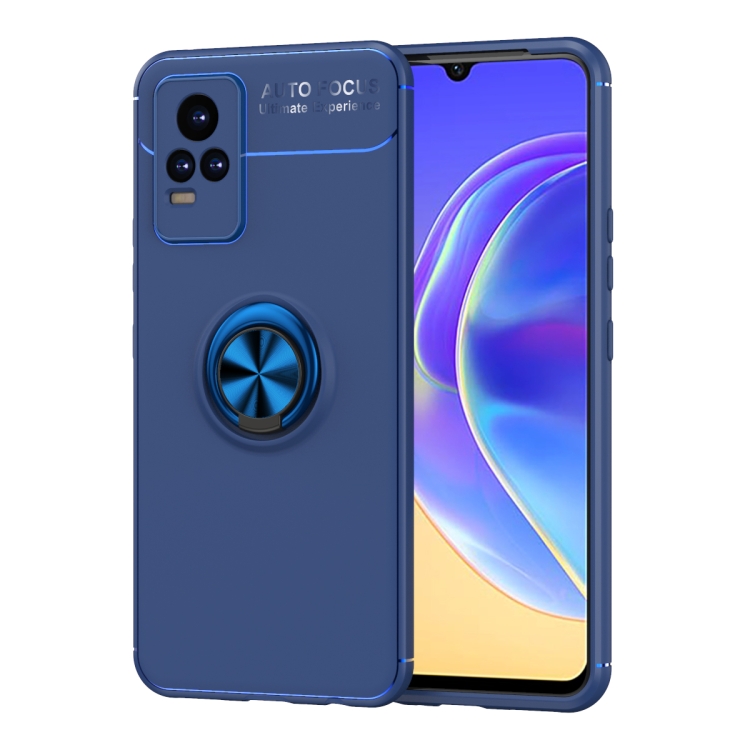 

For vivo V21e Metal Ring Holder 360 Degree Rotating TPU Case(Blue)