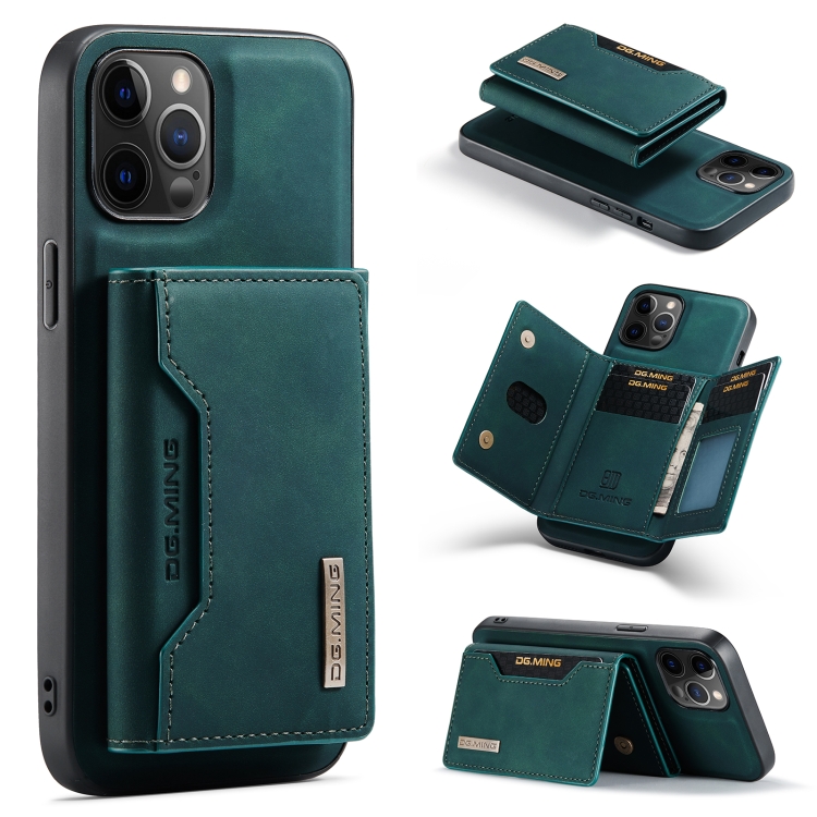 

DG.MING M2 Series 3-Fold Multi Card Bag + Magnetic Back Cover Shockproof Case with Wallet & Holder Function For iPhone 12 / 12 Pro(Green)