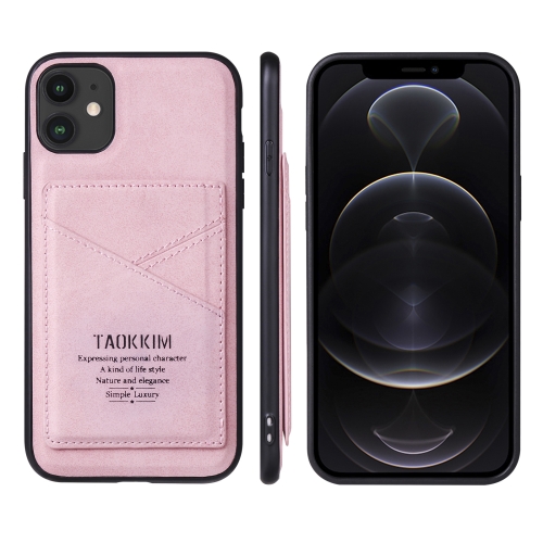 

TAOKKIM Retro Matte PU Leather + PC + TPU Shockproof Back Cover Case with Holder & Card Slot For iPhone 12 mini(Pink)