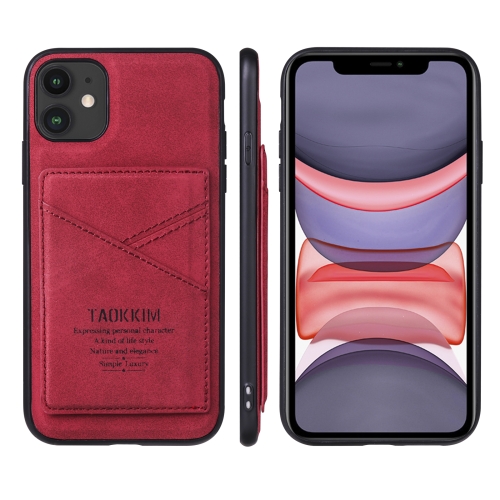 

TAOKKIM Retro Matte PU Leather + PC + TPU Shockproof Back Cover Case with Holder & Card Slot For iPhone 11 Pro Max(Red)