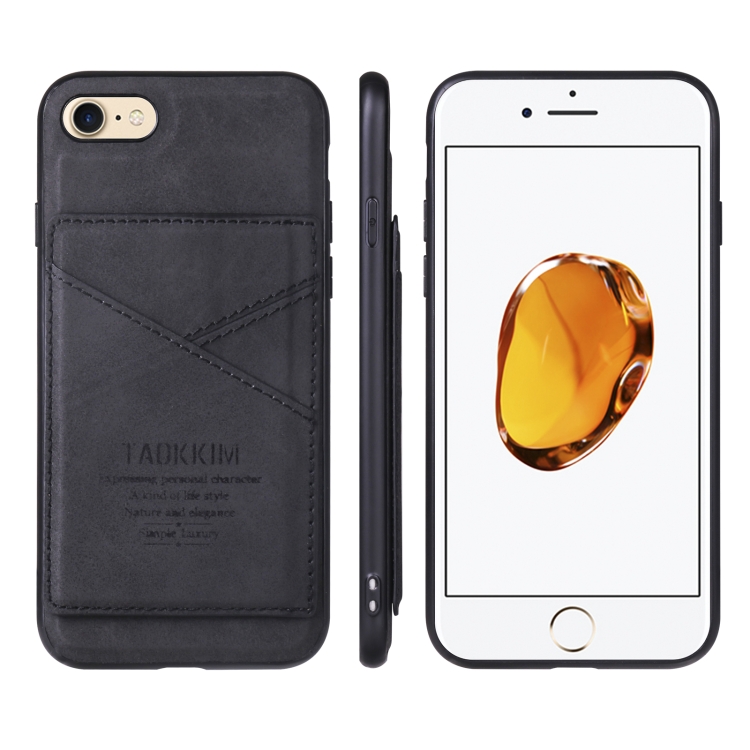 

TAOKKIM Retro Matte PU Leather + PC + TPU Shockproof Back Cover Case with Holder & Card Slot For iPhone 7 / 8 / SE 2020(Black)