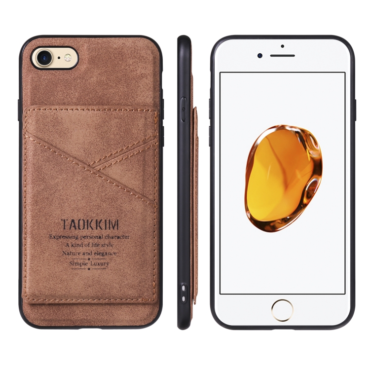 

TAOKKIM Retro Matte PU Leather + PC + TPU Shockproof Back Cover Case with Holder & Card Slot For iPhone 7 / 8 / SE 2020(Brown)
