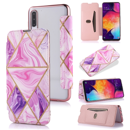 

For Samsung Galaxy A50 Bronzing Plating PU + TPU Horizontal Flip Leather Case with Holder & Card Slot(Pink Purple)