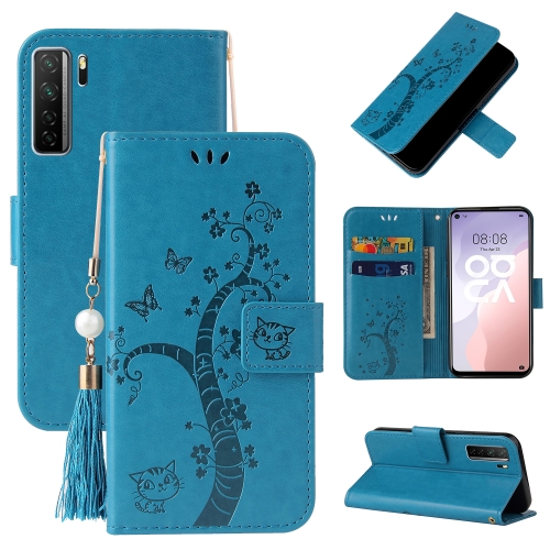 

For Huawei nova 7 SE Embossed Lucky Tree Horizontal Flip Leather Case with Holder & Card Slot & Wallet & Lanyard(Blue)