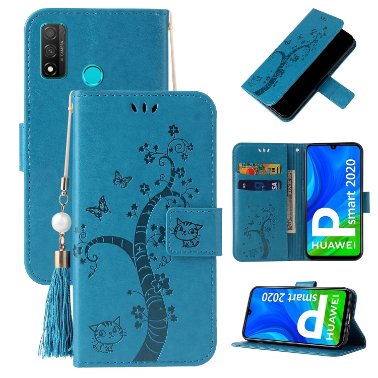 

For Huawei P smart 2020 Embossed Lucky Tree Horizontal Flip Leather Case with Holder & Card Slot & Wallet & Lanyard(Blue)