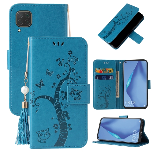 

For Huawei P40 lite Embossed Lucky Tree Horizontal Flip Leather Case with Holder & Card Slot & Wallet & Lanyard(Blue)