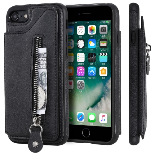 

For iPhone 8 / 7 Solid Color Double Buckle Zipper Shockproof Protective Case(Black)