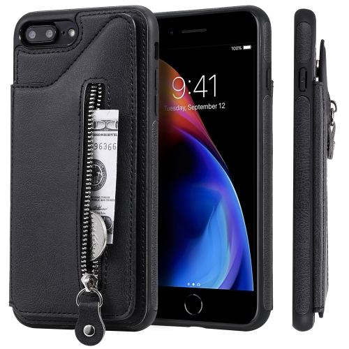 

For iPhone 8 Plus / 7 Plus Solid Color Double Buckle Zipper Shockproof Protective Case(Black)