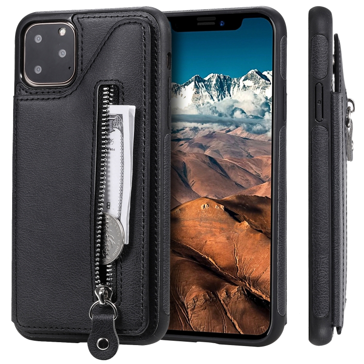 

For iPhone 11 Pro Max Solid Color Double Buckle Zipper Shockproof Protective Case(Black)