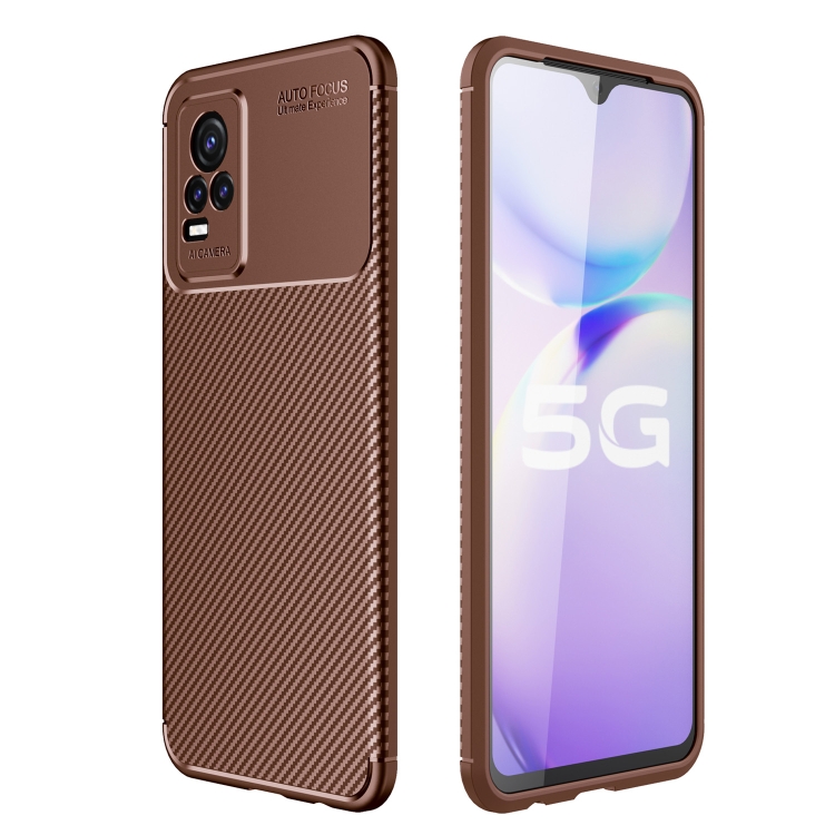 

For vivo Y73 5G Carbon Fiber Texture Shockproof TPU Case (Brown)