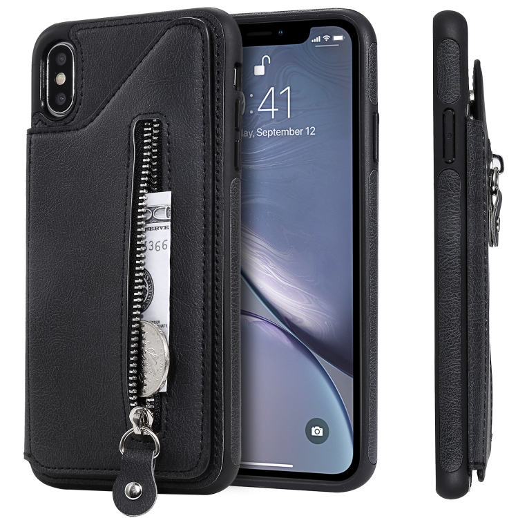 

For iPhone XS Max Solid Color Double Buckle Zipper Shockproof Protective Case(Black)