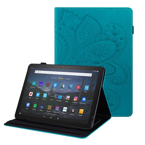 

For Amazon Fire HD 10 / 10 Plus (2021) Peacock Tail Embossing Pattern Horizontal Flip Leather Case with Holder & Anti Skid Strip & Card Slots(Blue)