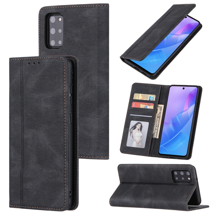 

For Samsung Galaxy S20 FE Skin Feel Pressure Line Magnetic Horizontal Flip Leather Case with Holder & Card Slot & Wallet & Photo Frame(Black)