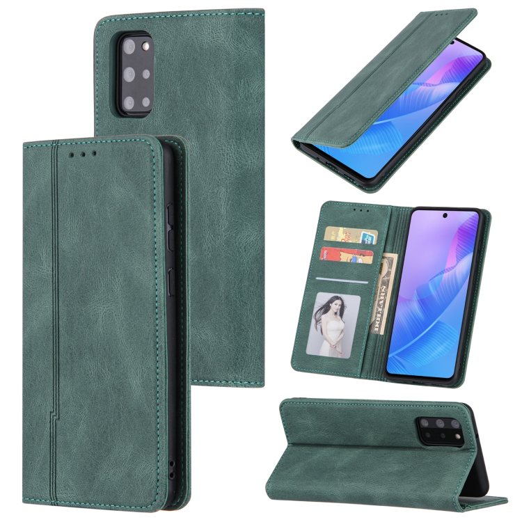 

For Samsung Galaxy A52 5G / 4G Skin Feel Pressure Line Magnetic Horizontal Flip Leather Case with Holder & Card Slot & Wallet & Photo Frame(Green)