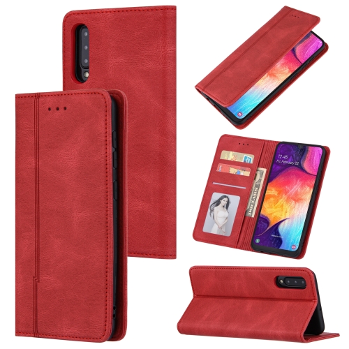 

For Samsung Galaxy A50 / A30s / A50s Skin Feel Pressure Line Magnetic Horizontal Flip Leather Case with Holder & Card Slot & Wallet & Photo Frame(Red)