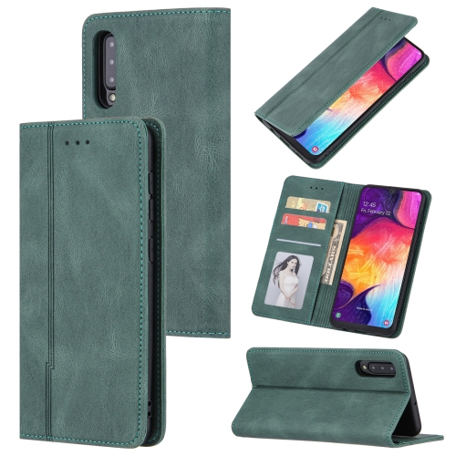 

For Samsung Galaxy A70 / A70s Skin Feel Pressure Line Magnetic Horizontal Flip Leather Case with Holder & Card Slot & Wallet & Photo Frame(Green)