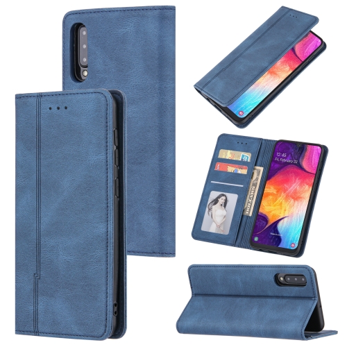 

For Samsung Galaxy A70 / A70s Skin Feel Pressure Line Magnetic Horizontal Flip Leather Case with Holder & Card Slot & Wallet & Photo Frame(Blue)