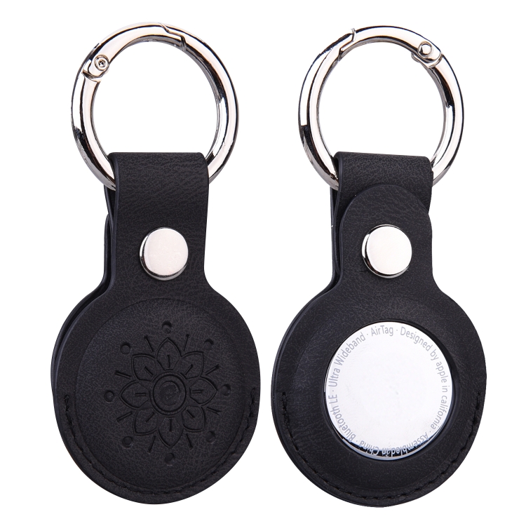 

Floral Embossing Leather Protective Case with Key Ring for AirTag(Black)