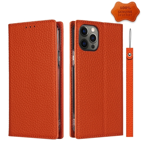 

Litchi Texture Horizontal Flip Top Layer Cowhide Leather Case with Holder & Card Slots & Wallet & Strap & Wire Winder For iPhone 12 / 12 Pro(Orange)
