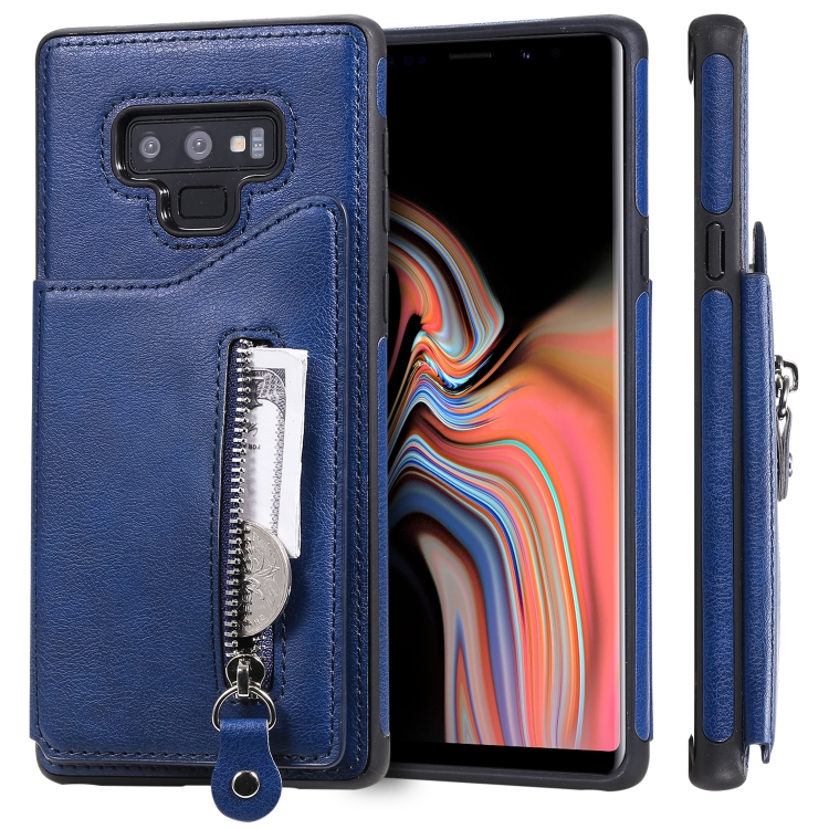 

For Galaxy Note9 Solid Color Double Buckle Zipper Shockproof Protective Case(Blue)