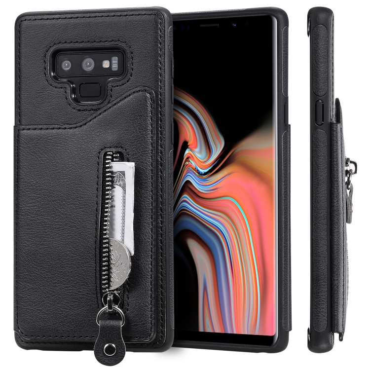 

For Galaxy Note9 Solid Color Double Buckle Zipper Shockproof Protective Case(Black)