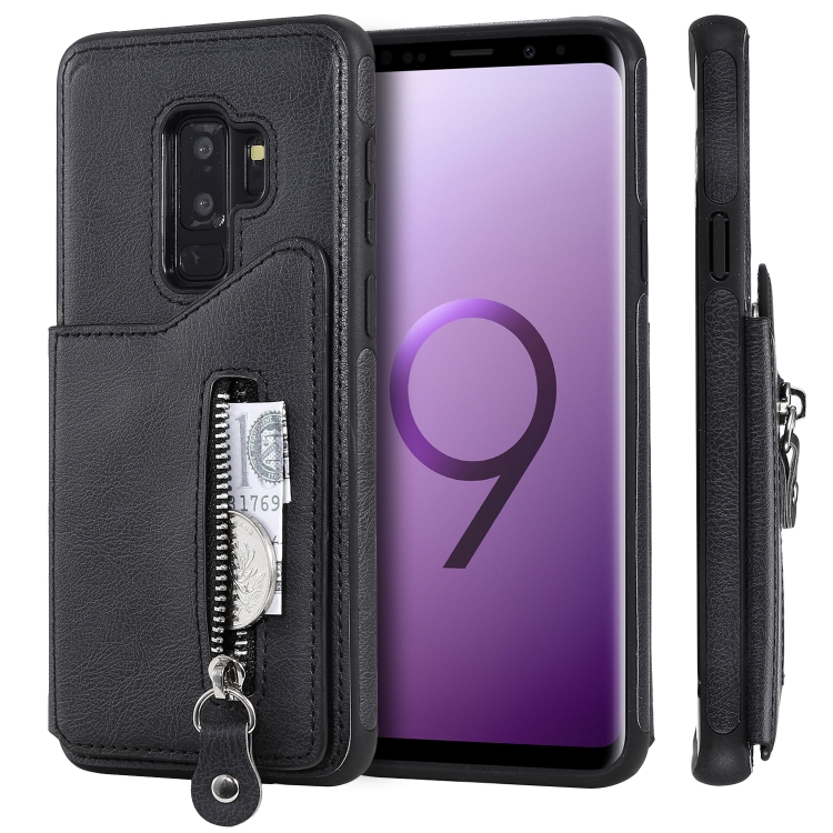 

For Galaxy S9 Plus Solid Color Double Buckle Zipper Shockproof Protective Case(Black)