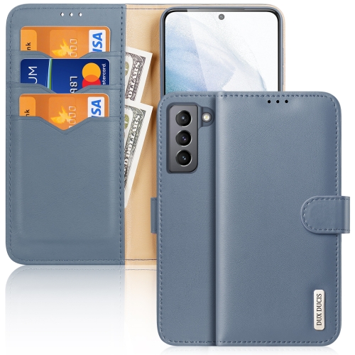 

For Samsung Galaxy S21 FE DUX DUCIS Hivo Series Cowhide + PU + TPU Leather Horizontal Flip Case with Holder & Card Slots(Light Blue)