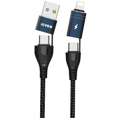 

KIVEE KV-CT10 4 in 1 USB to USB-C / Type-Cx2 + 8 Pin Fast Charging Data Cable, Cable Length: 1m