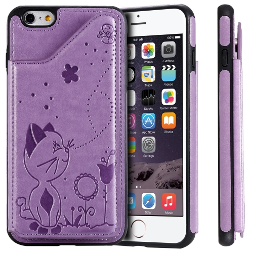 Sunsky For Iphone 6 Plus Cat Bee Embossing Pattern Shockproof Protective Case With Card Slots Photo Frame Purple