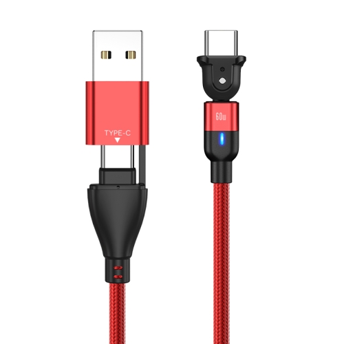

PD 60W Type-C / USB-C to Type-C / USB-C + USB 180 Degree Bending Charging Data Cable, Length:1m(Red)