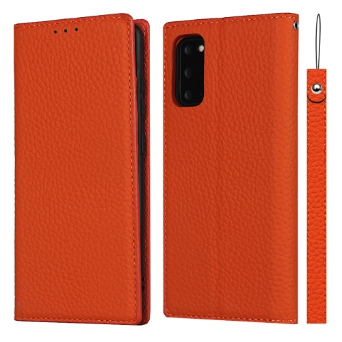 

For Samsung Galaxy S20 Litchi Texture Horizontal Flip Top Layer Cowhide Leather Case with Holder & Card Slots & Wallet & Strap & Wire Winder(Orange)