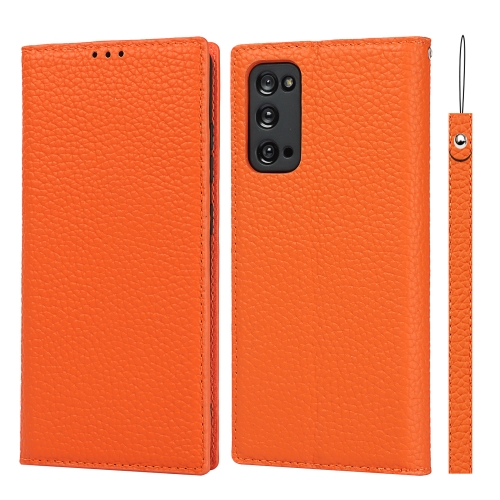 

For Samsung Galaxy S20 FE Litchi Texture Horizontal Flip Top Layer Cowhide Leather Case with Holder & Card Slots & Wallet & Strap & Wire Winder(Orange)