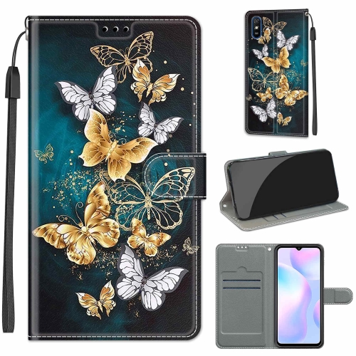 

For Xiaomi Redmi 9A Voltage Coloured Drawing Magnetic Clasp Horizontal Flip PU Leather Case with Holder & Card Slots(C20 Gold Silver Flying Butterflies)