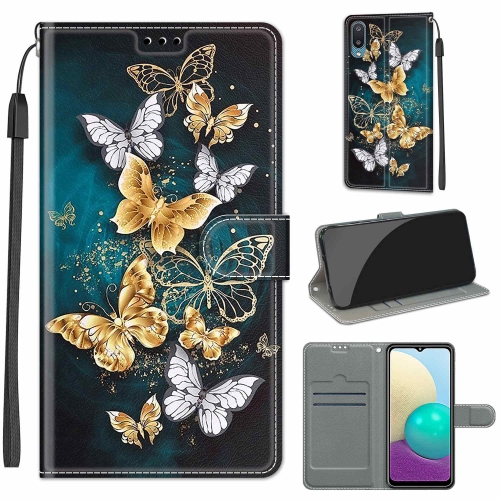 

For Samsung Galaxy A02 / M02 Voltage Colored Drawing Magnetic Clasp Horizontal Flip PU Leather Case with Holder & Card Slots(C20 Gold Silver Flying Butterflies)