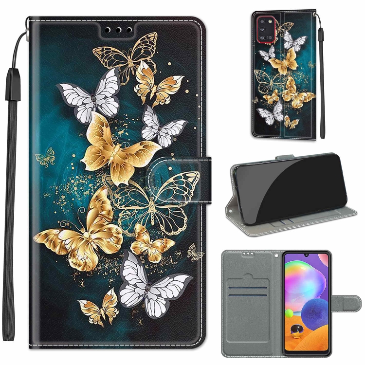 

For Samsung Galaxy A31 Voltage Colored Drawing Magnetic Clasp Horizontal Flip PU Leather Case with Holder & Card Slots(C20 Gold Silver Flying Butterflies)