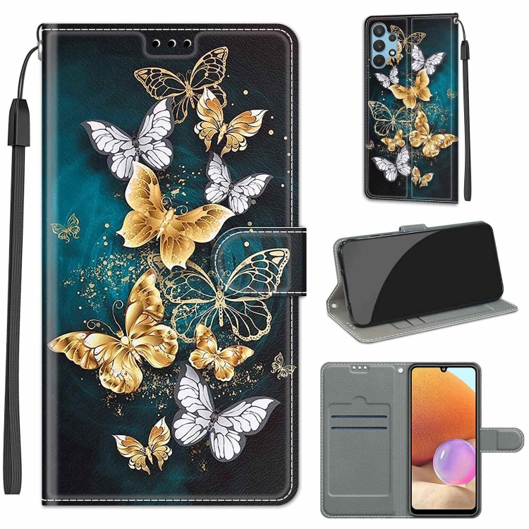 

For Samsung Galaxy A32 4G Voltage Colored Drawing Magnetic Clasp Horizontal Flip PU Leather Case with Holder & Card Slots(C20 Gold Silver Flying Butterflies)