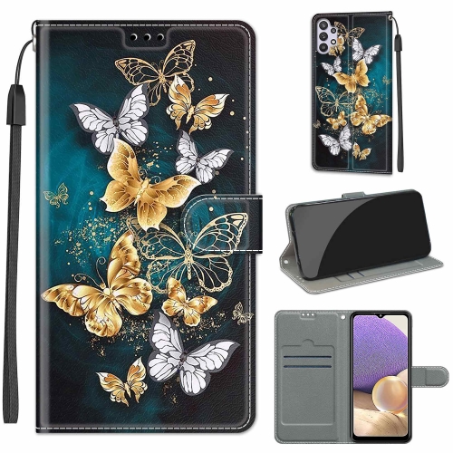 

For Samsung Galaxy A32 5G Voltage Colored Drawing Magnetic Clasp Horizontal Flip PU Leather Case with Holder & Card Slots(C20 Gold Silver Flying Butterflies)