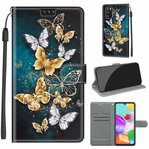 

For Samsung Galaxy A41 EU Version Voltage Colored Drawing Magnetic Clasp Horizontal Flip PU Leather Case with Holder & Card Slots(C20 Gold Silver Flying Butterflies)