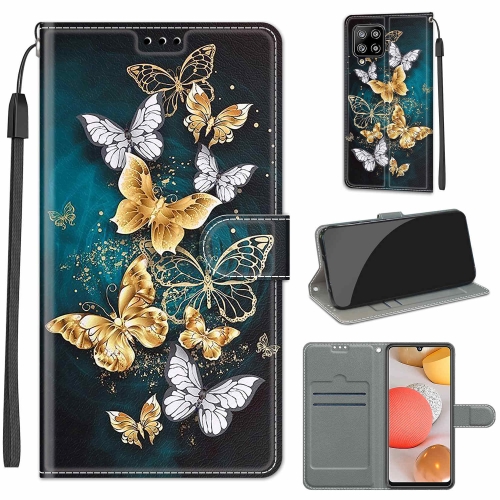 

For Samsung Galaxy A42 5G Voltage Colored Drawing Magnetic Clasp Horizontal Flip PU Leather Case with Holder & Card Slots(C20 Gold Silver Flying Butterflies)