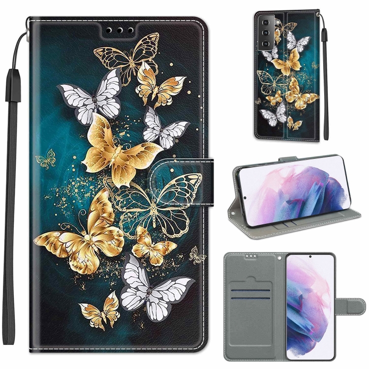 

For Samsung Galaxy S21+ 5G Voltage Colored Drawing Magnetic Clasp Horizontal Flip PU Leather Case with Holder & Card Slots(C20 Gold Silver Flying Butterflies)