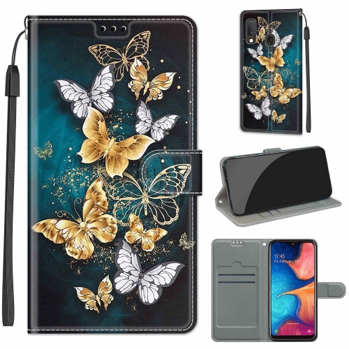 

For Samsung Galaxy A20e Voltage Colored Drawing Magnetic Clasp Horizontal Flip PU Leather Case with Holder & Card Slots(C20 Gold Silver Flying Butterflies)