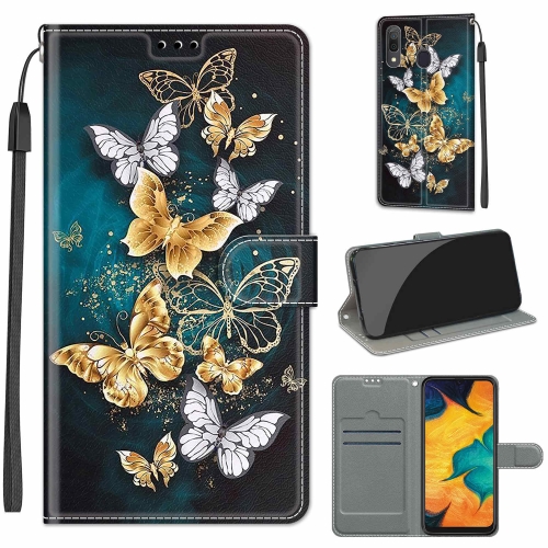 

For Samsung Galaxy A30 / A20 Voltage Colored Drawing Magnetic Clasp Horizontal Flip PU Leather Case with Holder & Card Slots(C20 Gold Silver Flying Butterflies)
