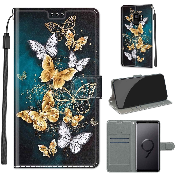 

For Samsung Galaxy S9+ Voltage Colored Drawing Magnetic Clasp Horizontal Flip PU Leather Case with Holder & Card Slots(C20 Gold Silver Flying Butterflies)