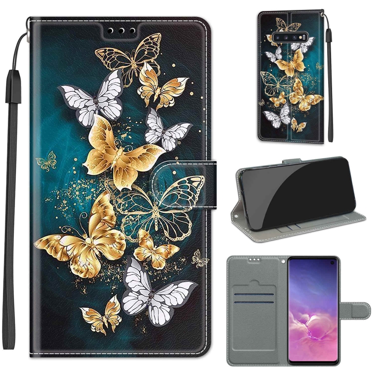 

For Samsung Galaxy S10 Voltage Colored Drawing Magnetic Clasp Horizontal Flip PU Leather Case with Holder & Card Slots(C20 Gold Silver Flying Butterflies)