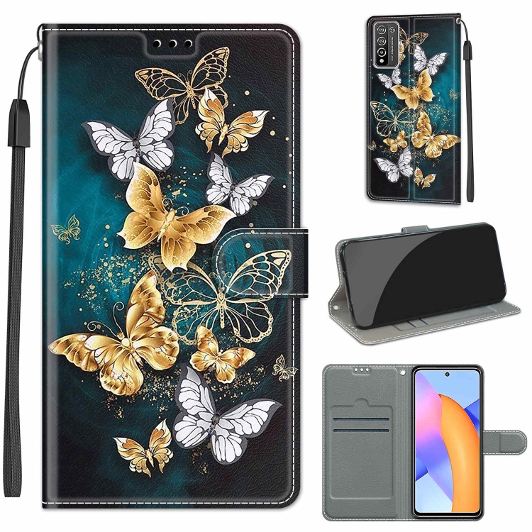 

For Honor 10X Lite Voltage Colored Drawing Magnetic Clasp Horizontal Flip PU Leather Case with Holder & Card Slots(C20 Gold Silver Flying Butterflies)